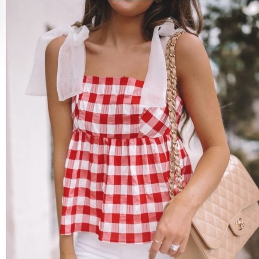 Top Shop Gingham Tie Shoulder Tank Top size 2
